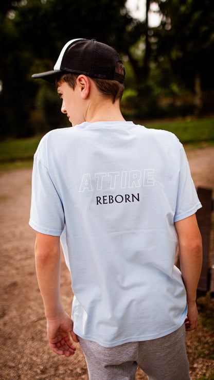 Children's Blue Attire Reborn Slogan T-Shirt with back detail