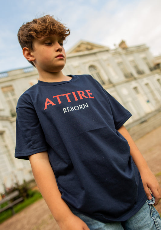 Children's Navy Attire Reborn Slogan T-Shirt